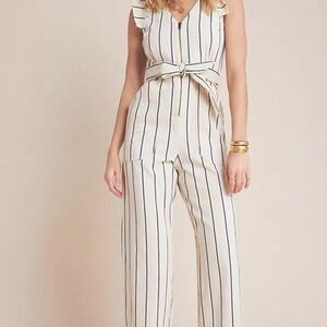 Anthropologie Hedda Jumpsuit White Blue Stripped Size 4 Women Summer Beach